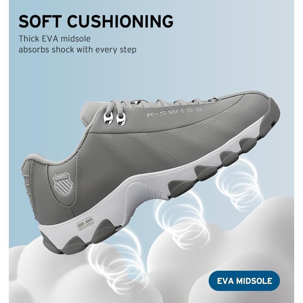 K-swiss Men's Gray/silver Wide Tennis Dad Walking Leather Upper Sneaker Shoes - Picture 2 of 8